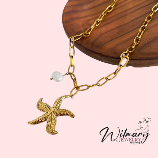 Starfish pearl necklace