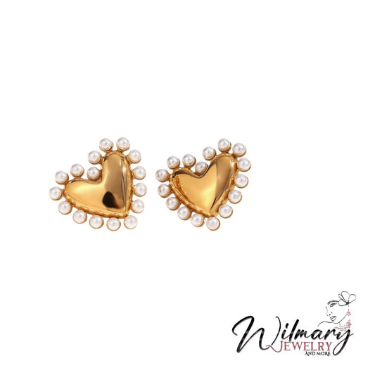 Aretes perla corazón